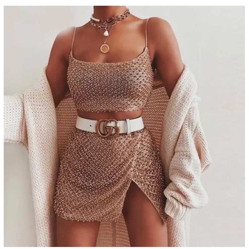 Oh Polly beaded skirt and crop set